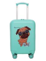 R137 зеленый чемодан детский 18" Дог в очках