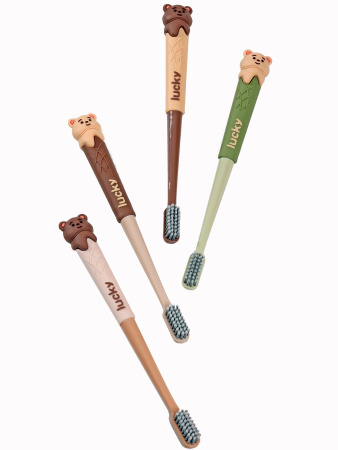 Y39 бежевый Зубная щетка в футляре Мишка