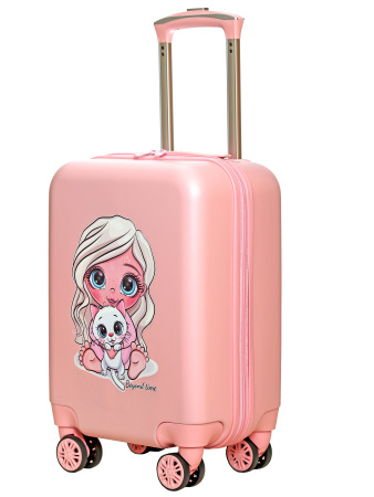 R118 розовый чемодан детский 18" Девочка с котенком