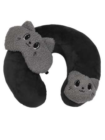 Y26 черный Подушка для путешествий с маской Котик