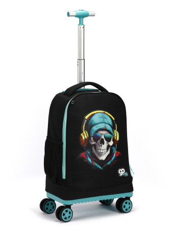 D06 черный чемодан детский 20" Череп-диджей