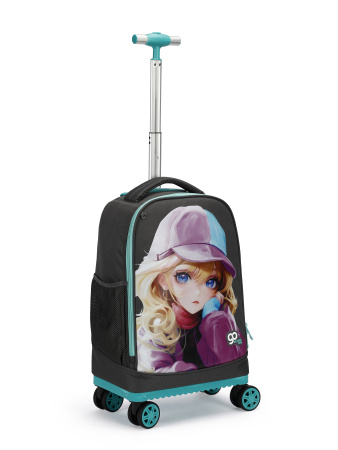 D02 серый чемодан детский 20" Девочка в кепке