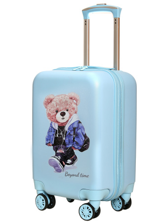 R113 голубой чемодан детский Мишка путешественник