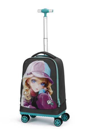 D02 серый чемодан детский 20" Девочка в кепке