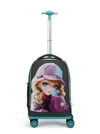 D02 серый чемодан детский 20" Девочка в кепке