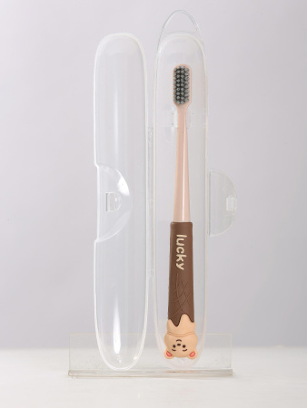 Y39 бежевый Зубная щетка в футляре Мишка