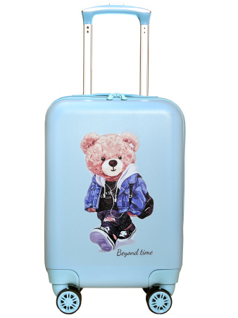 R113 голубой чемодан детский Мишка путешественник