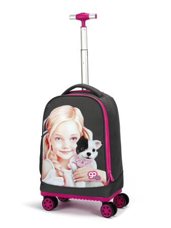 D03 серый чемодан детский 20" Девочка и щенок