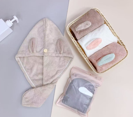 Y54 коричневый Полотенце для волос Зайка