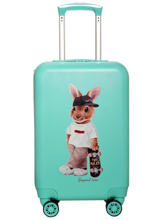 G211 зеленый чемодан детский 20" Кролик со скейтом