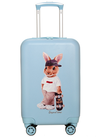 G220 голубой чемодан детский 20" Кролик со скейтом