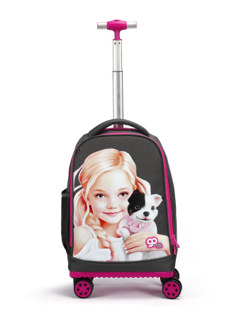 D03 серый чемодан детский 20" Девочка и щенок
