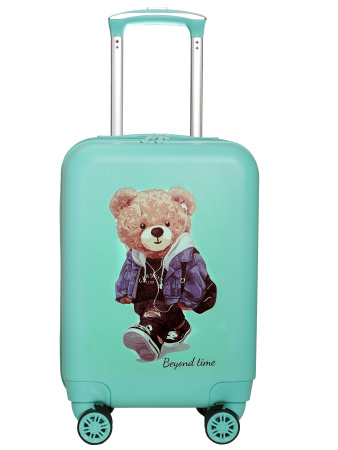 R114 зеленый чемодан детский Мишка путешественник