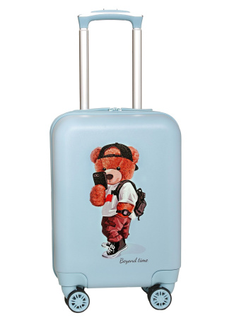R104 голубой чемодан детский Мишка селфи