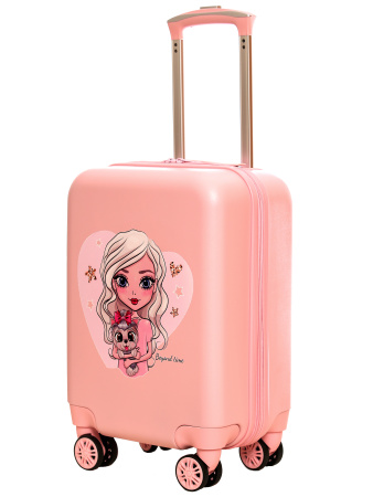 R116 розовый чемодан детский 18" Девочка с собачкой