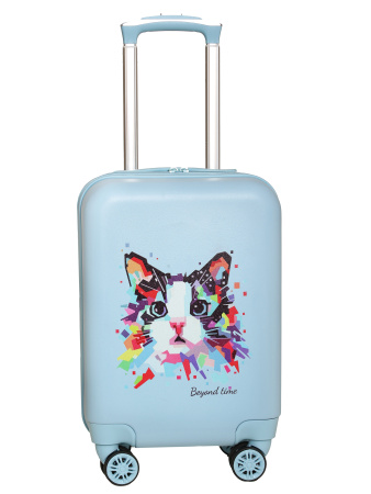 R108 голубой чемодан детский Котик в красках